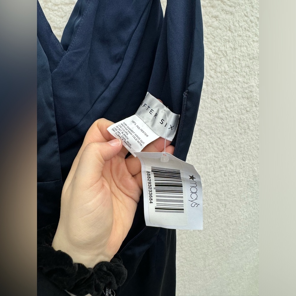 *Size 2 - AFTER SIX - Faux Wrap Satin Maxi Dress Tulip Skirt Navy Blue NEW $261 - Picture 12 of 13